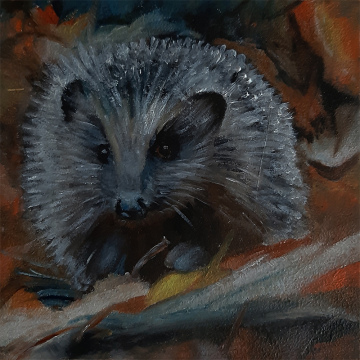 Egeltje, olie op paneel, 14x14