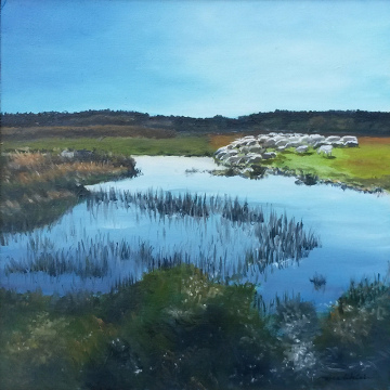 Schaapskudde, olie op paneel, 29x29