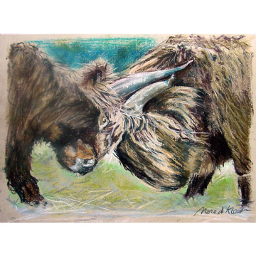 Krachtmeting, pastel op papier, 33x44